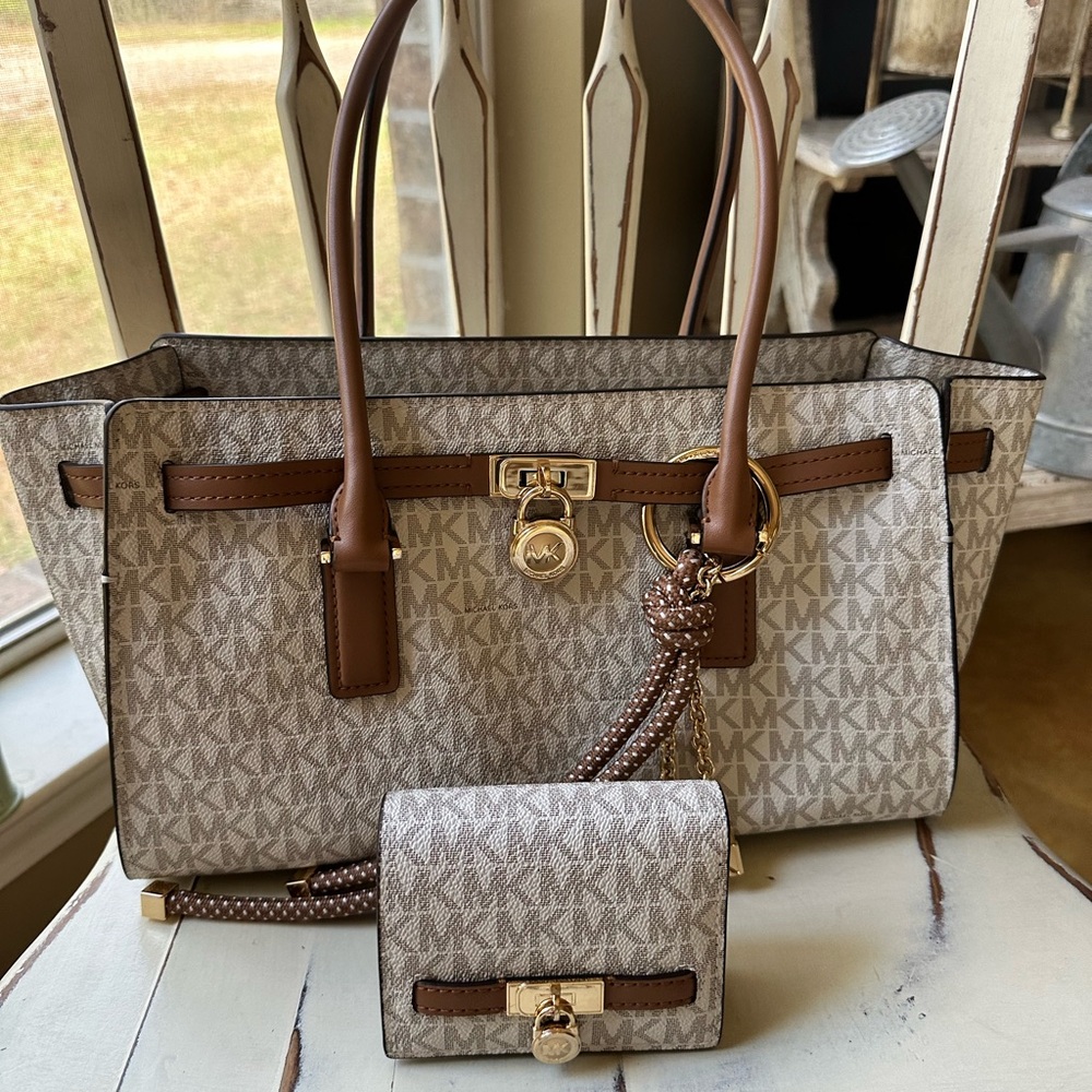 Michael Kors Tan and Brown Signature Tote and wallet set